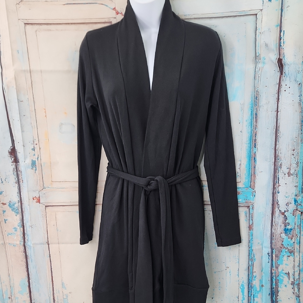 Jarbo Open‎ Belted Black Cardigan Pima Cotton